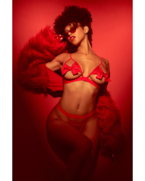 Ensemble 2 pièces Mapalé bonnets ouverts avec nœuds - MAL8901RED