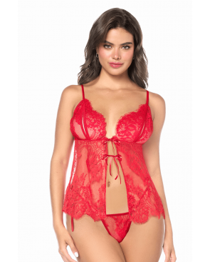 Babydoll Mapalé espiègle avec string à nouer - MAL7621RED