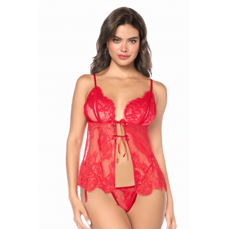 Babydoll Mapalé espiègle avec string à nouer - MAL7621RED