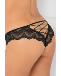 Tanga noir dentelle ajouré sur les fesses ornements croisés - REN1145-BLK