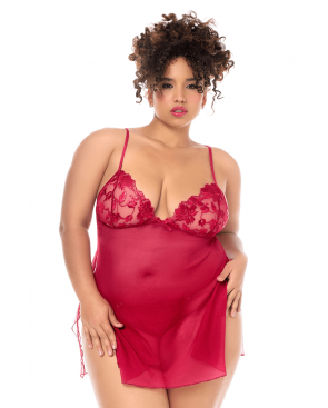 Babydoll grande taille Mapalé brodée avec string - MAL7620XRED