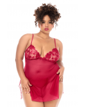 Babydoll grande taille Mapalé brodée avec string - MAL7620XRED Babydoll grande taille Mapalé brodée avec string - MAL7620XRED