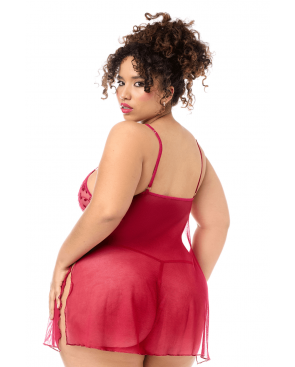Babydoll grande taille Mapalé brodée avec string - MAL7620XRED