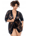Peignoir en dentelle grande taille Mapalé avec string assorti - MAL7618XBLK Peignoir en dentelle grande taille Mapalé avec string assorti - MAL7618XBLK
