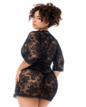 Peignoir en dentelle grande taille Mapalé avec string assorti - MAL7618XBLK Peignoir en dentelle grande taille Mapalé avec string assorti - MAL7618XBLK