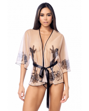 Peignoir sexy en résille imprimée transparente avec string - MAL7615NUBK