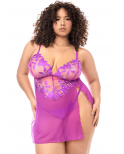 Babydoll grande taille en résille brodée florale et string - MAL7614XAZAL Babydoll grande taille en résille brodée florale et string - MAL7614XAZAL