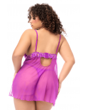 Babydoll grande taille en résille brodée florale et string - MAL7614XAZAL Babydoll grande taille en résille brodée florale et string - MAL7614XAZAL
