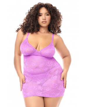 Babydoll grande taille dentelle violette et string - MAL7613XWORC