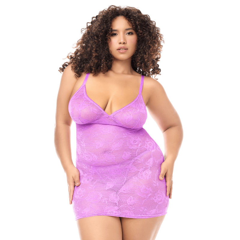 Babydoll grande taille dentelle violette et string - MAL7613XWORC Babydoll grande taille dentelle violette et string - MAL7613XWORC