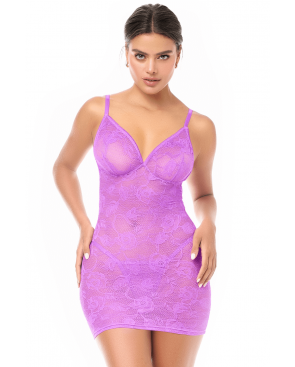 Babydoll dentelle extensible violette et string - MAL7613WORC