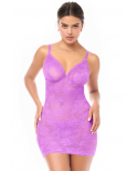 Babydoll dentelle extensible violette et string - MAL7613WORC