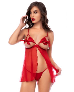Babydoll sexy à bonnets ouverts avec string Mapalé - MAL7561RED