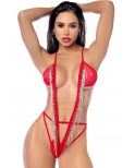Body plongeant à franges strass - MAL2812RED