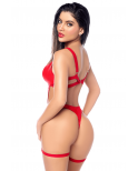 Body sexy en similicuir avec porte-jarretelles - MAL2810RED