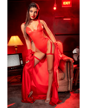 Body sexy en similicuir avec porte-jarretelles - MAL2810RED