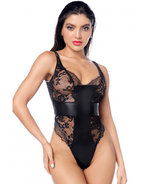 Body sexy noir dentelle  similicuir - MAL2805BLK