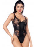 Body sexy noir dentelle  similicuir - MAL2805BLK