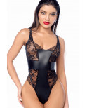 Body sexy noir dentelle  similicuir - MAL2805BLK