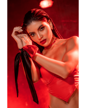 Accessoire coquin en satin réversible noir  rouge - MAL128BKRD