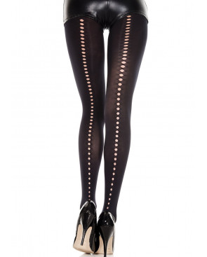 Collant nylon noir opaque avec ligne ajourée petits trous - MH7220ABLK