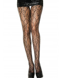 Collant nylon fantaisie noir ajouré résille florale - MH5067BLK