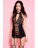 Guêpière sexy noire wetlook dentelle - ML20023BLK