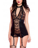 Guêpière sexy noire wetlook dentelle - ML20023BLK