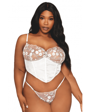 Bustier blanc avec armatures grande taille, en satin et dentelle florale - DG13262XWHT