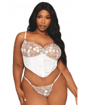 Bustier blanc avec armatures grande taille, en satin et dentelle florale - DG13262XWHT