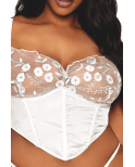 Bustier blanc avec armatures grande taille, en satin et dentelle florale - DG13262XWHT