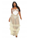 Bustier blanc avec armatures grande taille, en satin et dentelle florale - DG13262XWHT