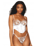 Bustier blanc avec armatures, en satin et dentelle florale - DG13262WHT