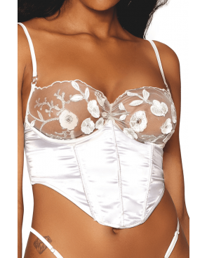 Bustier blanc avec armatures, en satin et dentelle florale - DG13262WHT