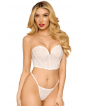 Bustier blanc avec perles et strass, bretelles transparentes amovibles - DG13669WHT