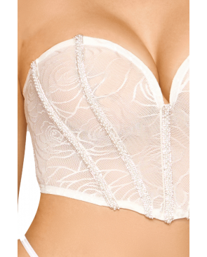 Bustier blanc avec perles et strass, bretelles transparentes amovibles - DG13669WHT