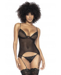 Bustier avec porte-jarretelles et string noir - MAL8802BLK