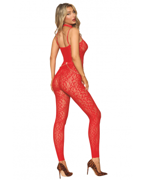 Bodystocking sans couture, fantaisie rouge avec chainettes amovibles - DG0518POI
