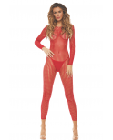 Bodystocking rouge ouvert à l'entrejambe - REN7108-RED