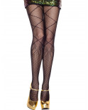Collant noir fantaisie en résille avec imprimé socquette et petit nœud - MH50045BLK