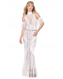 Robe bodystocking en résille et dentelle blanche - DG0490WHT