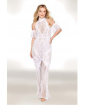 Robe bodystocking en résille et dentelle blanche - DG0490WHT