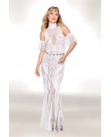 Robe bodystocking en résille et dentelle blanche - DG0490WHT