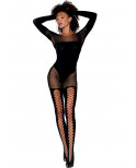 Bodystocking manches longues effet body et bas noir - DG0443BLK