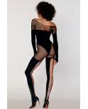 Bodystocking manches longues effet body et bas noir - DG0443BLK