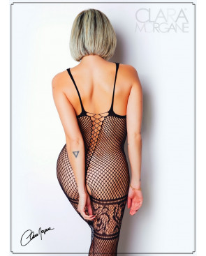 Bodystocking en fine résille noire avec laçage - Le Numéro 14 - Collection Bodystocking - CM99014