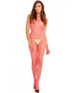 Bodystocking rose filet ouvert devant et derrière - REN7002-PNK