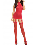 Bodystocking rouge effet guêpière avec dentelle - DG0035RED