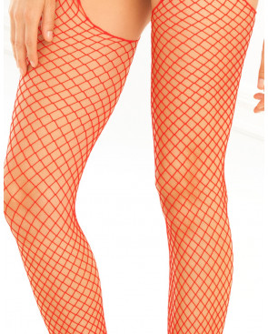 Bodystocking rouge filet ouvert devant et derrière - REN7002-RED