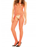 Bodystocking rouge filet ouvert devant et derrière - REN7002-RED